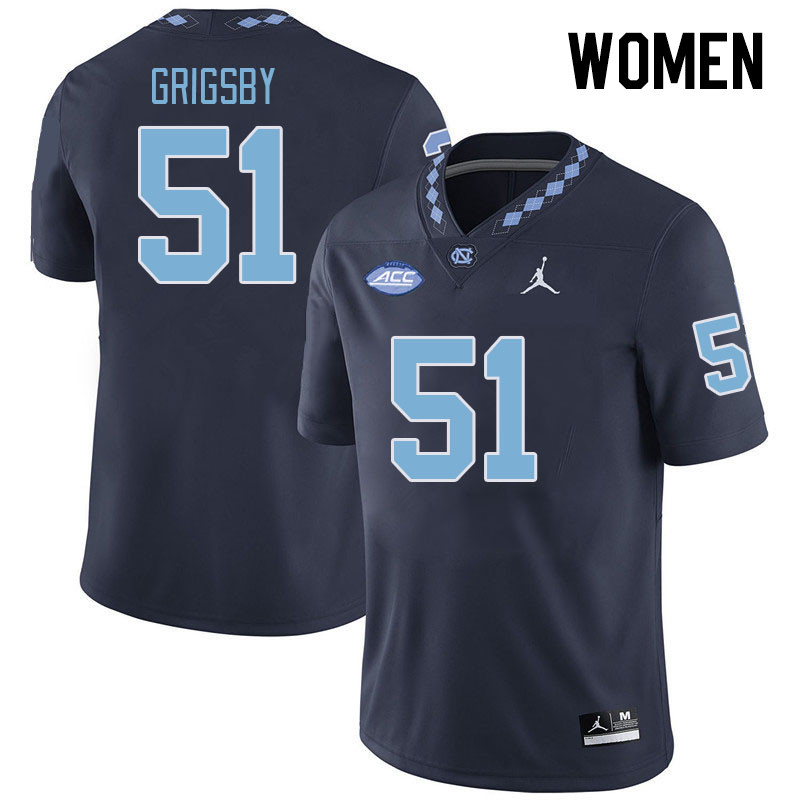 Women #51 R.J. Grigsby North Carolina Tar Heels College Football Jerseys Stitched-Navy